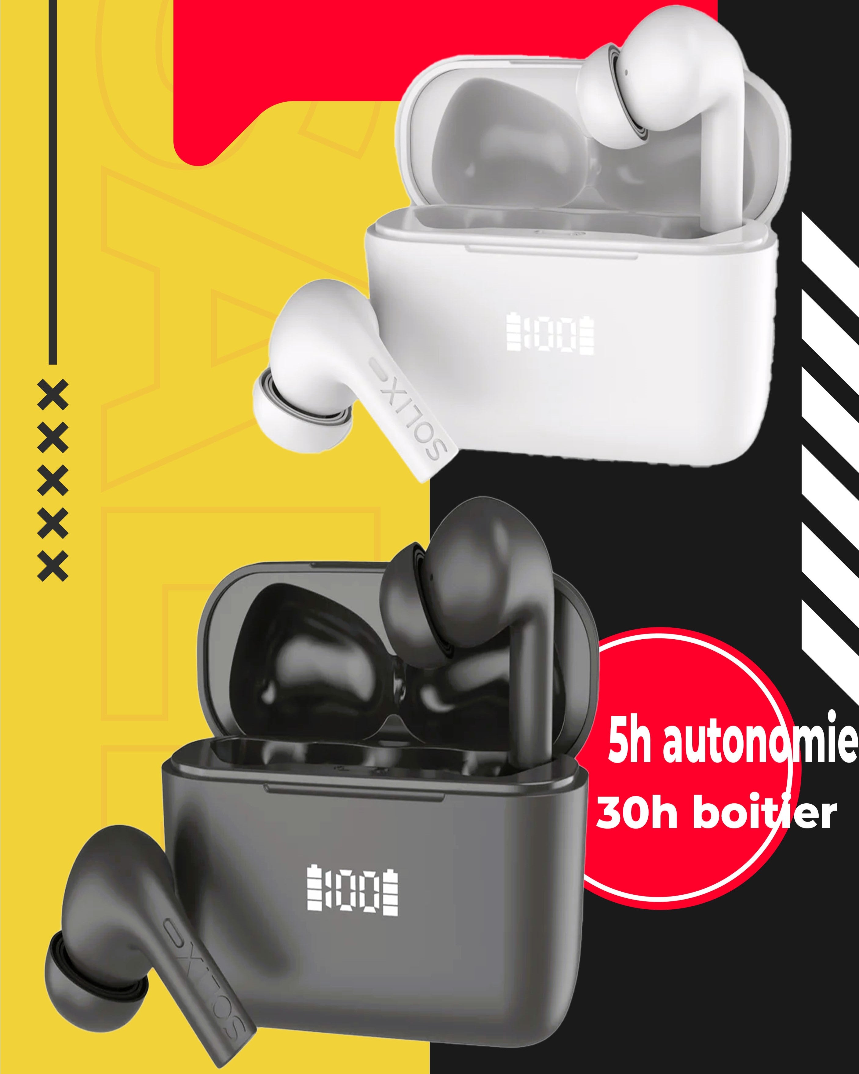 Écouteurs sans fil Solix PRO (Bluetooth) avec LCD